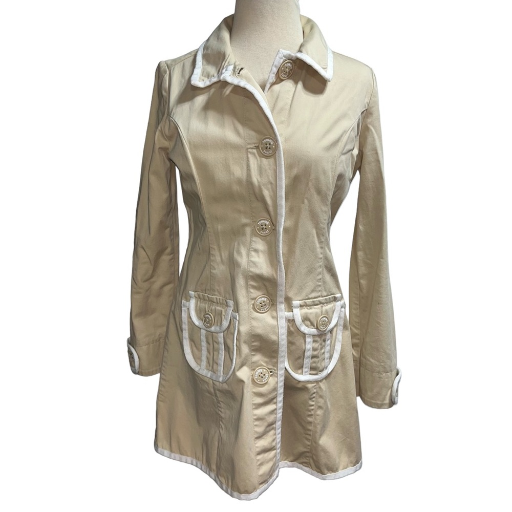 Tommy Jeans‎ Tan Cotton Trench Coat White Piping Trim Button  Jacket Tan #BN
